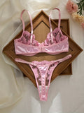 Pink Floral Embroidered Lingerie