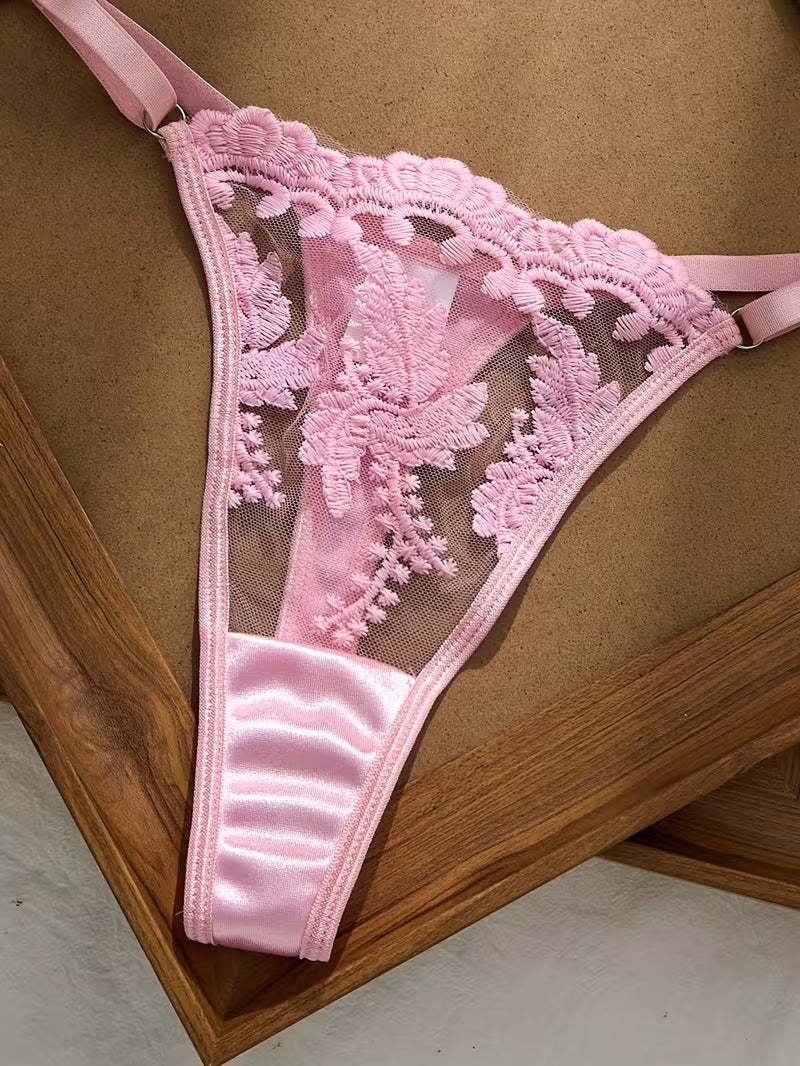 Pink Floral Embroidered Lingerie