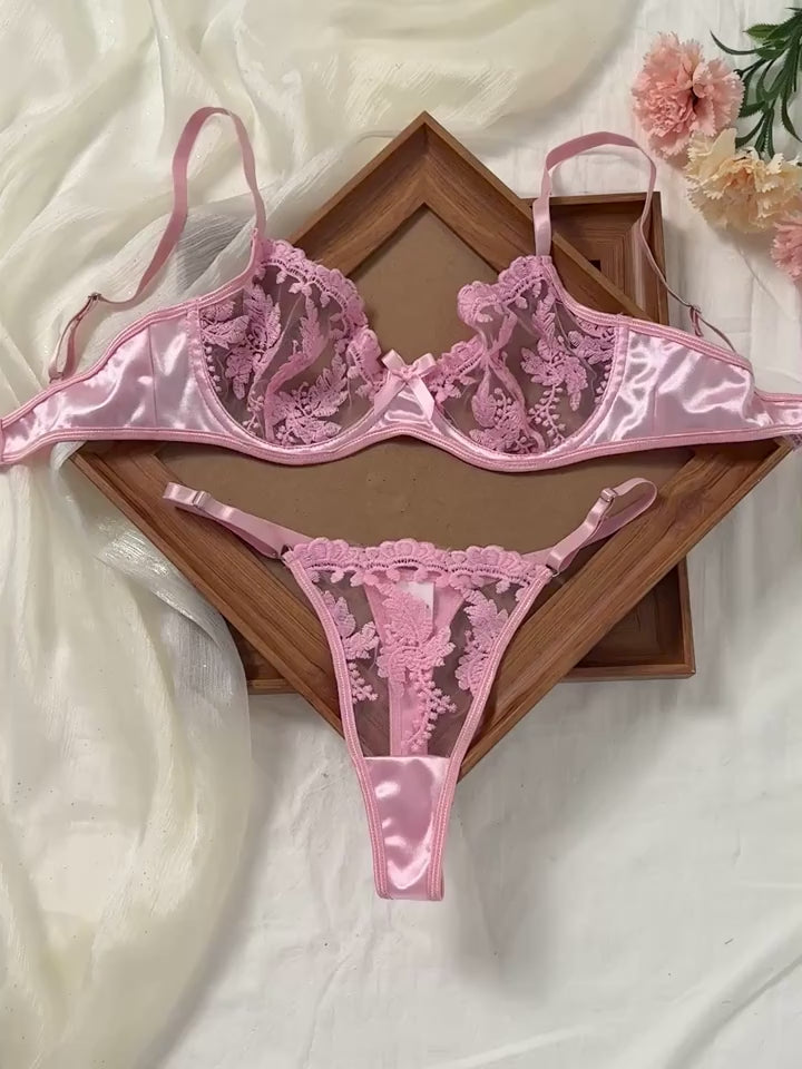 Pink Floral Embroidered Lingerie